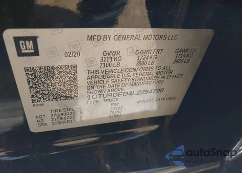 2020 GMC Sierra 1500 4Wd Short Box Slt from USA, damaged, VIN 1GTU9DED4LZ254790